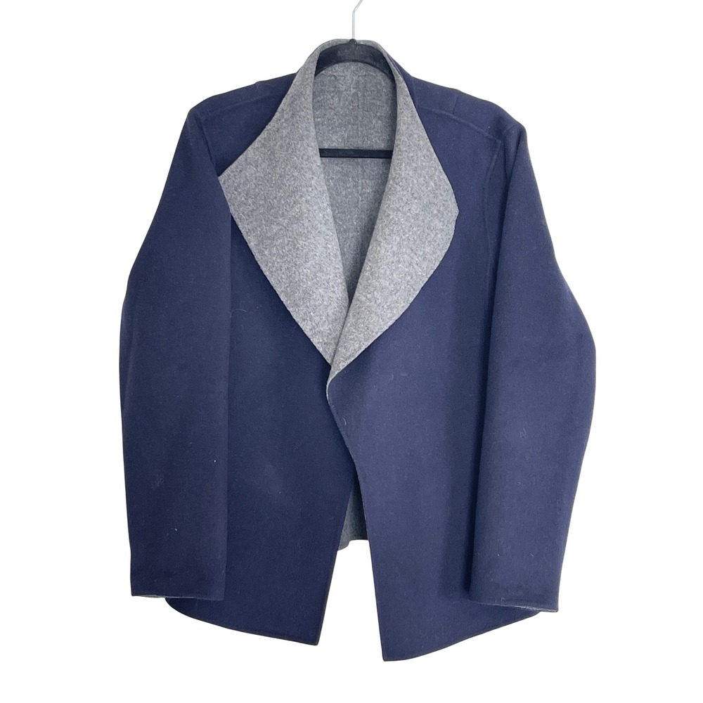 Wool Blend Open Front Cardigan Jacket Navy Gray XL Classic Minimalist Old Moneyβ